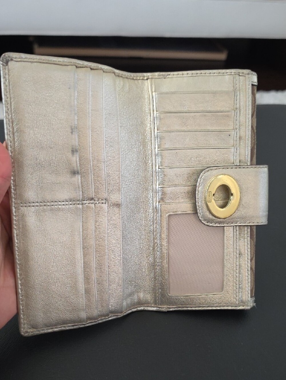 Coach Tan Signature Canvas Wallet with Cream Trim and Gold Turnlock - Picture 2 of 4